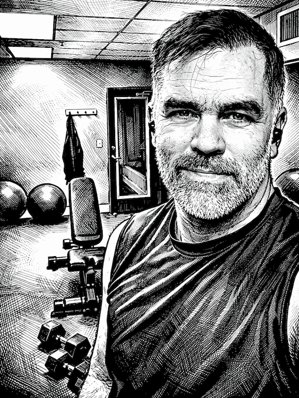 Pencil style drawing of Rob Golbeck